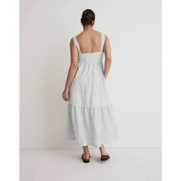 Madewell Cicely Tiered Midi Dress in Patchwork Blue Size 14 - Picture 5 of 10